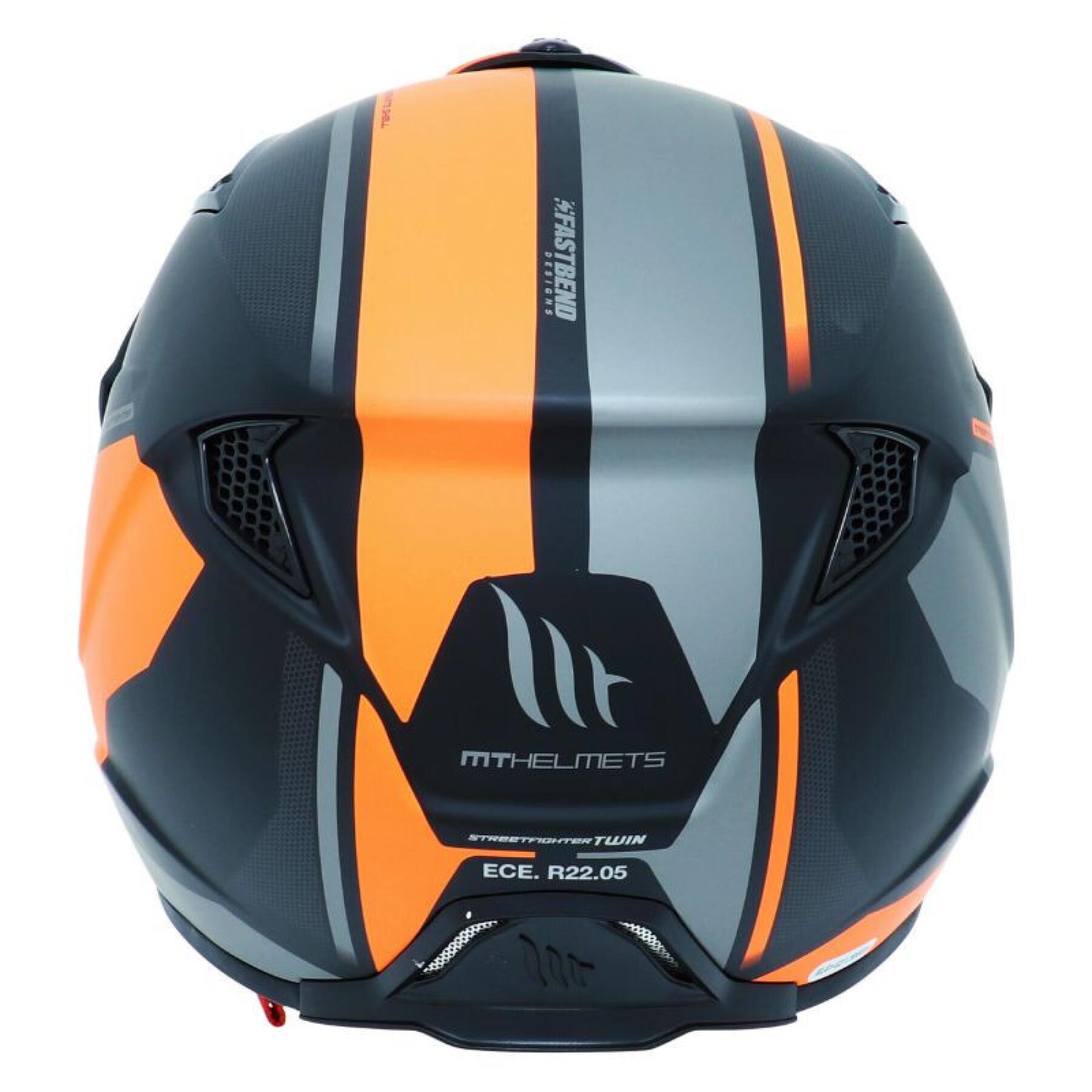 Casco de trial oscuro convertible de pantalla única con mentonera desmontable MT Helmets MT STREetFIGHTER SV SKULL(livre avec un ecran supplementaire orange)