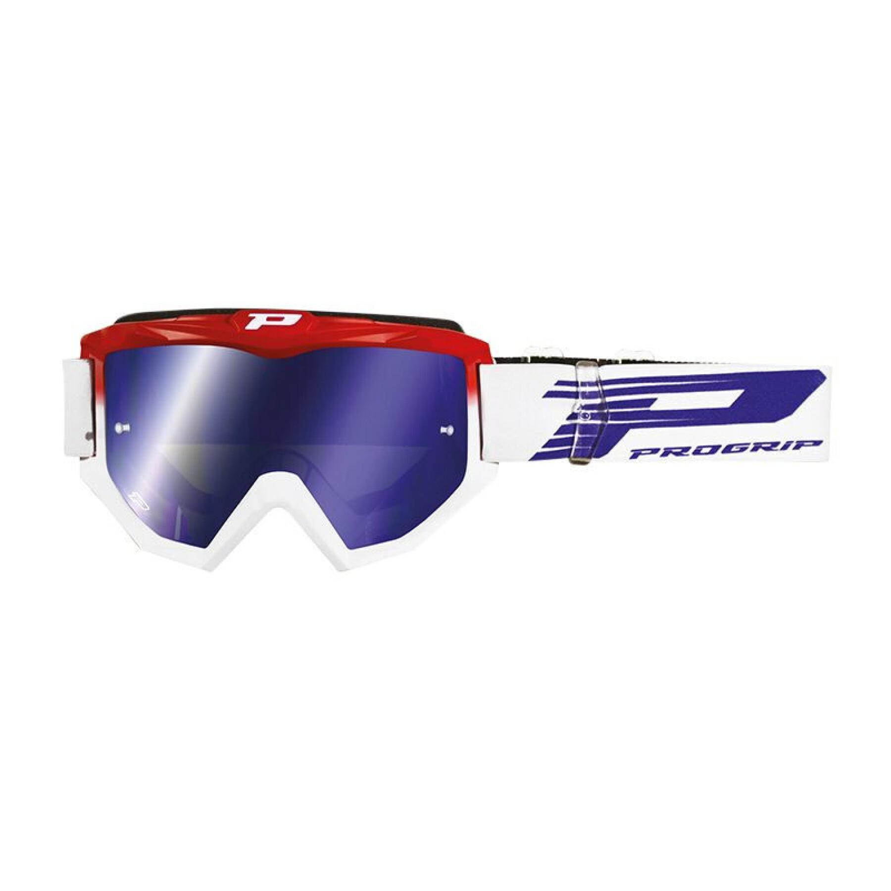 Gafa de cross para moto con pantalla de espejo antirrayas/antiU.V. compatible con gafas graduadas Progrip 3201 FL Atzaki